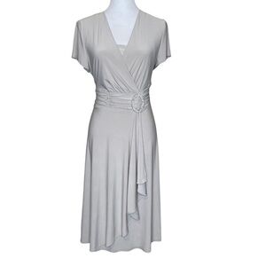 R&M Richards Women's Beige Tan Cascade Rhinestone Accent Midi Dress 14 Event